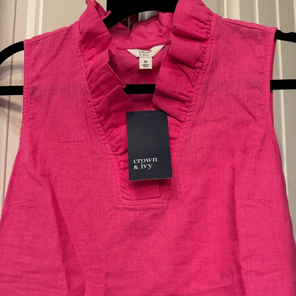 crown & ivy Sleeveless Ruffle V-Neck Top in Hot Pink - Picture 1 of 5